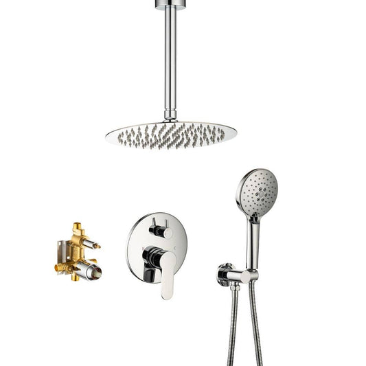  3-Spray Patterns With 2.5 GPM 12 In. Ceiling Mounted Dual Shower Heads Shower System Mix Set In Polished Chrome