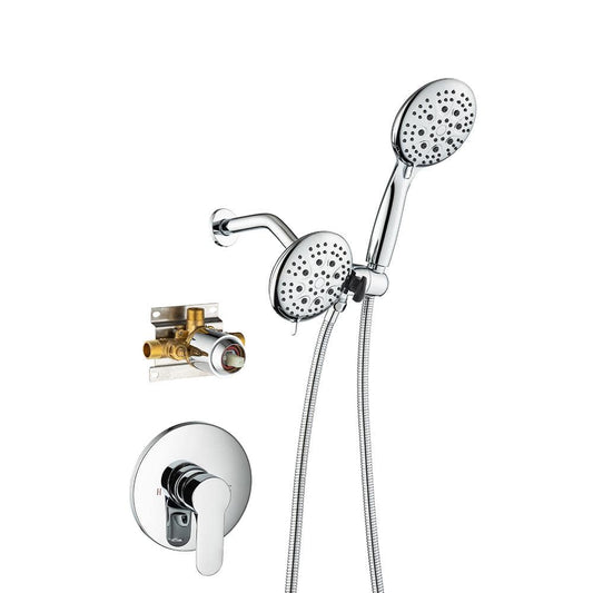  Modern 5-Spray Patterns With 2.5 GPM 4.68 In. Wall Mount Dual Shower Heads With 71 In. Shower Hose In Polished Chrome