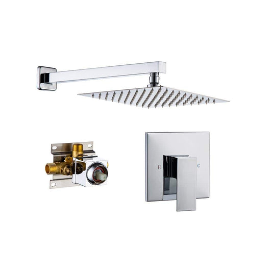  1-Spray Patterns With 2.5 GPM 10 In. Wall Mount Rain Fixed Shower Head In Polished Chrome (Valve Included)