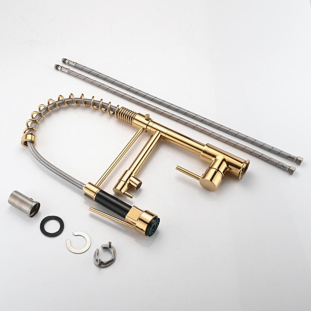  Single Handle Pull Down Sprayer Kitchen Faucet In Polished Gold