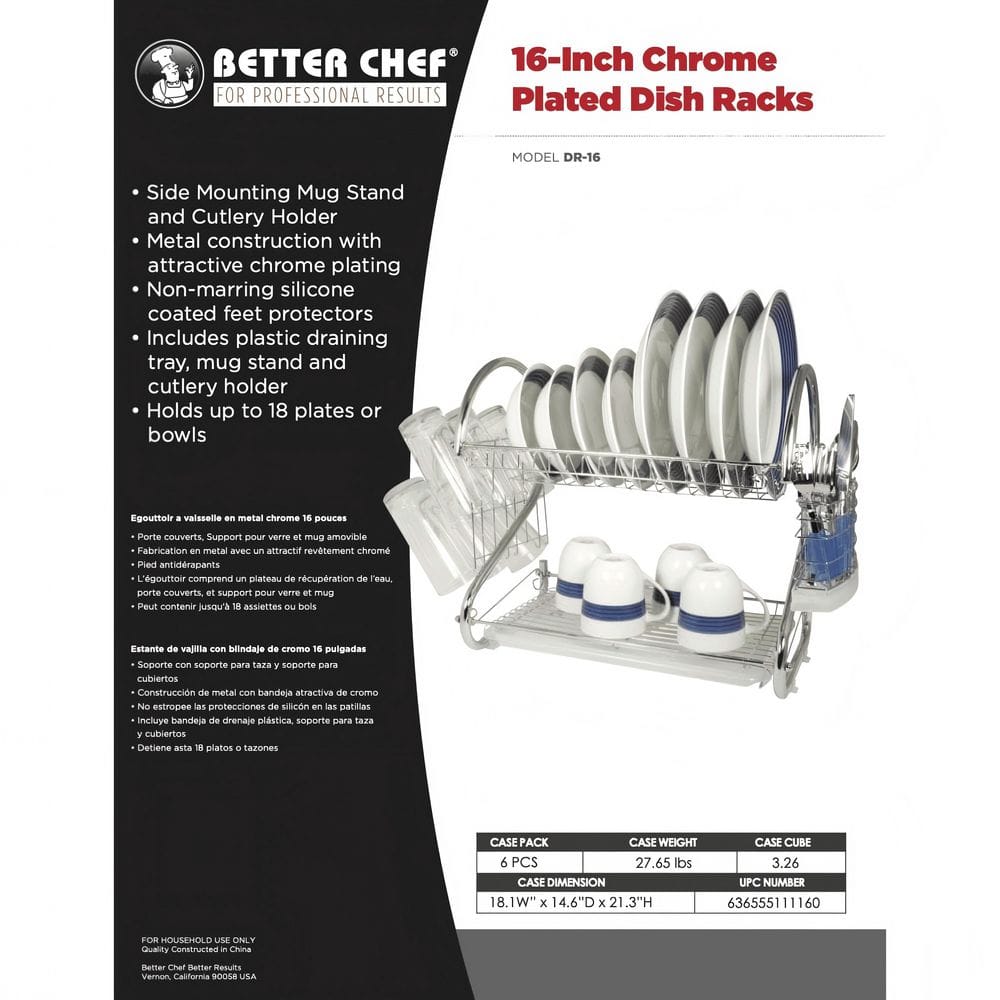  2 Tier Chrome S-Shaped Dish Rack With Side-Mounting Mug Stand And Cutlery Holder