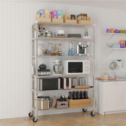  6-Tier Adjustable Wire Shelving Unit (48x18x72 In., Silver)