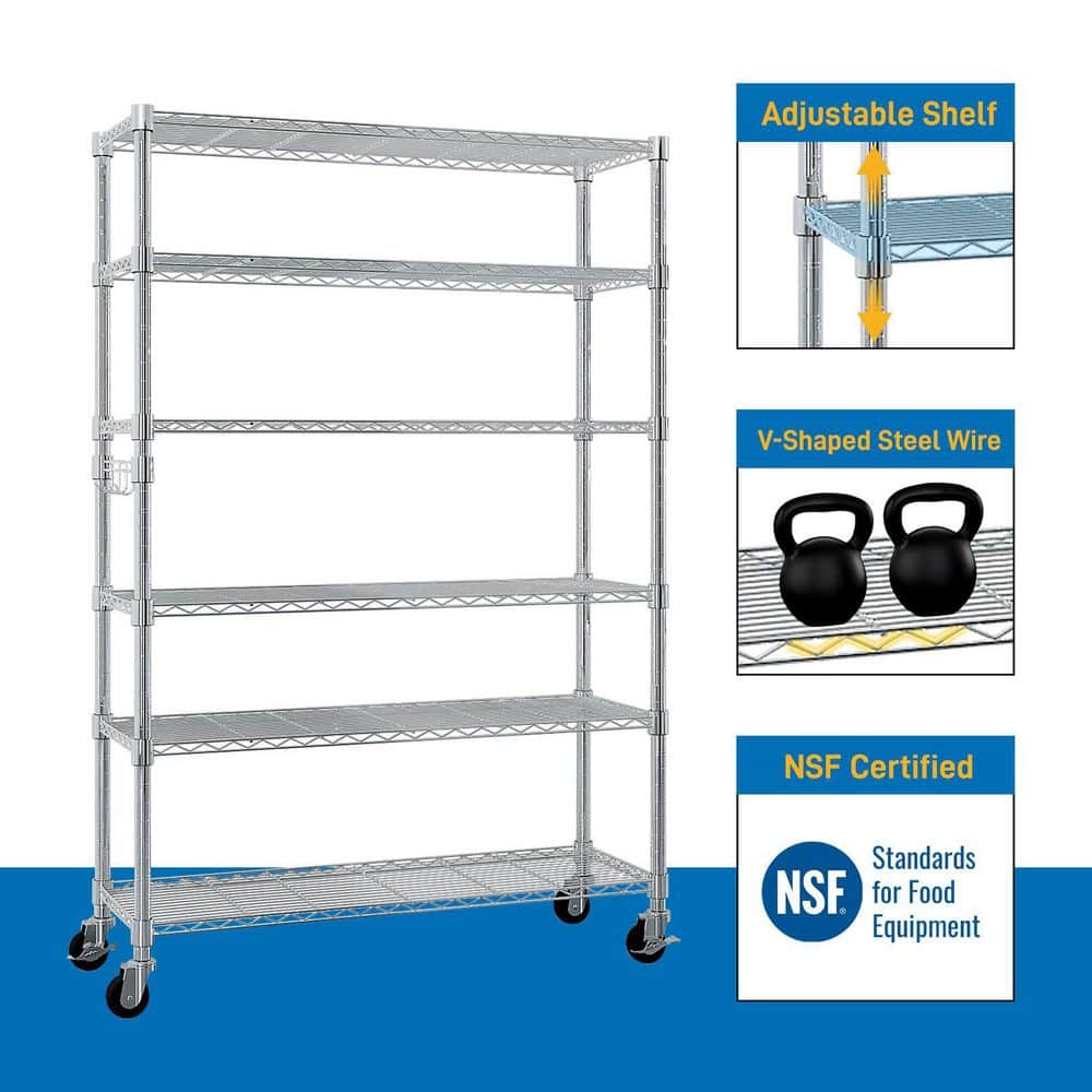  6-Tier Adjustable Wire Shelving Unit (48x18x72 In., Silver)