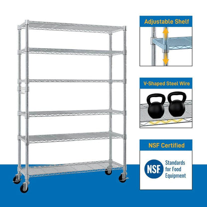  6-Tier Adjustable Wire Shelving Unit (48x18x72 In., Silver)