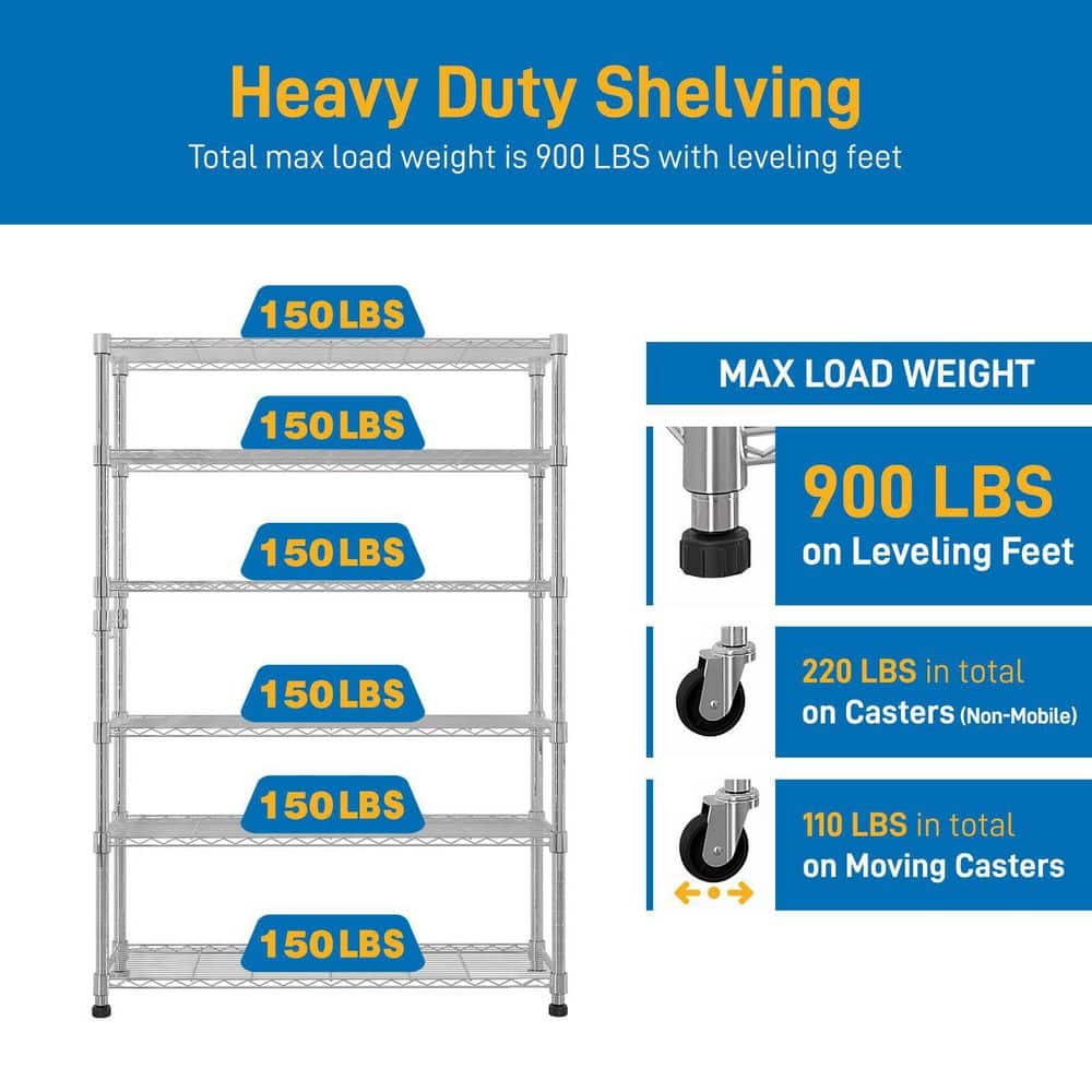  6-Tier Adjustable Wire Shelving Unit (48x18x72 In., Silver)