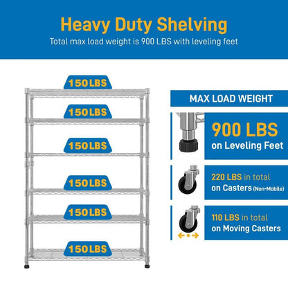  6-Tier Adjustable Wire Shelving Unit (48x18x72 In., Silver)