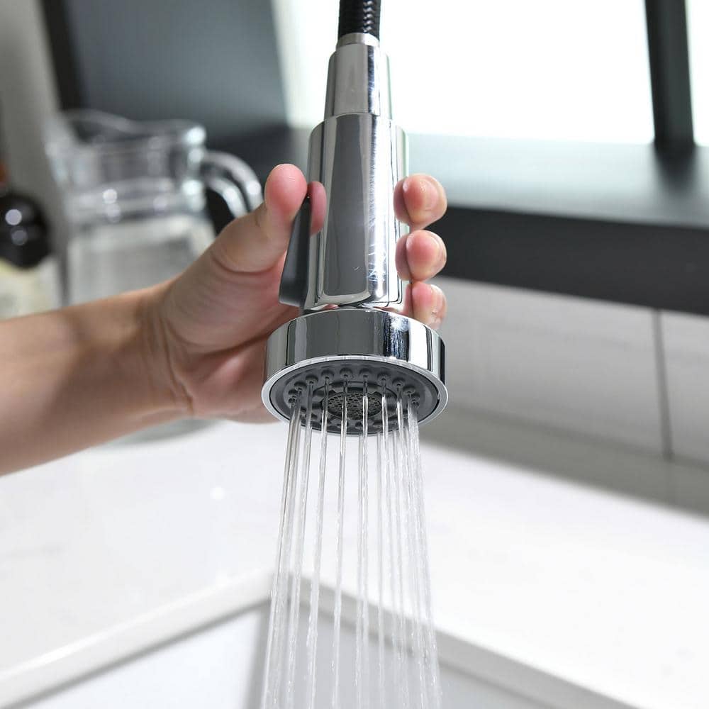  Single Handle Deck Mount Pull Down Sprayer Kitchen Faucet In Silver