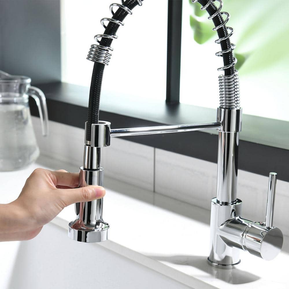  Single Handle Deck Mount Pull Down Sprayer Kitchen Faucet In Silver