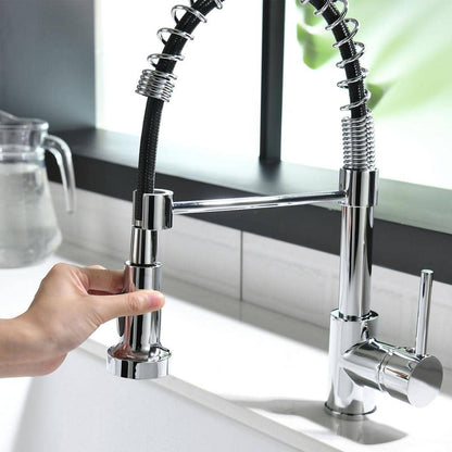  Single Handle Deck Mount Pull Down Sprayer Kitchen Faucet In Silver