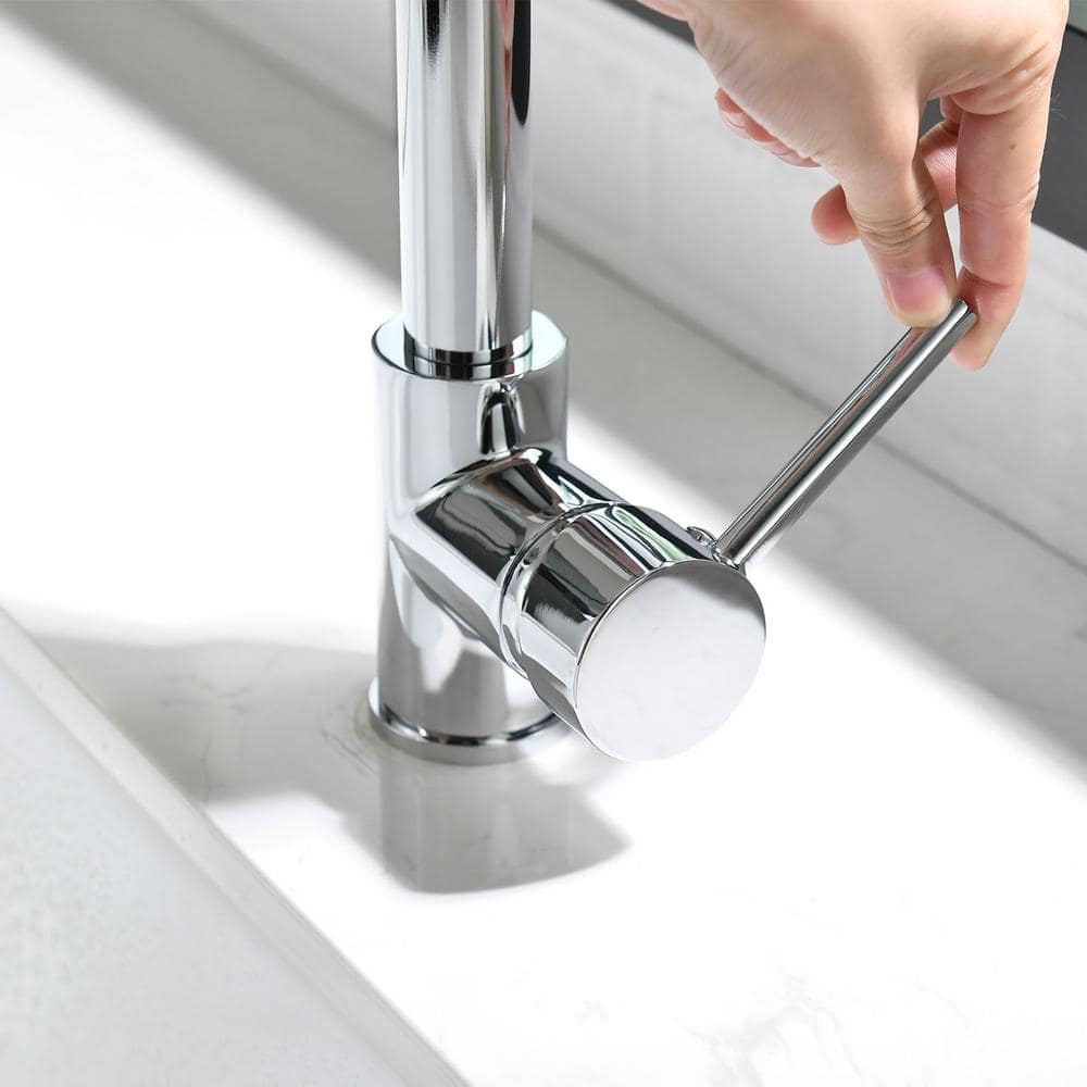  Single Handle Deck Mount Pull Down Sprayer Kitchen Faucet In Silver