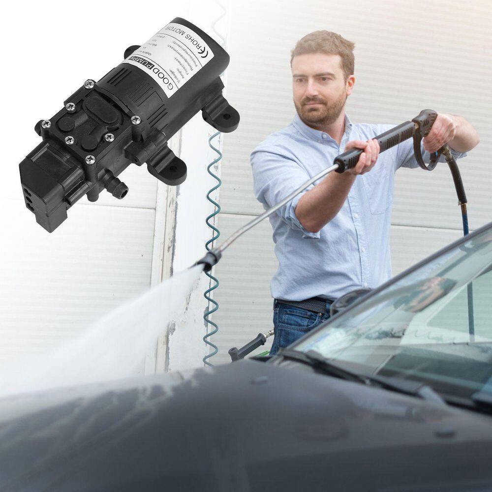  12V 70W Self-Priming Water Pump (130PSI, 6L/Min) With 2 Hose Clamps-For RV, Camper, Marine, Boat