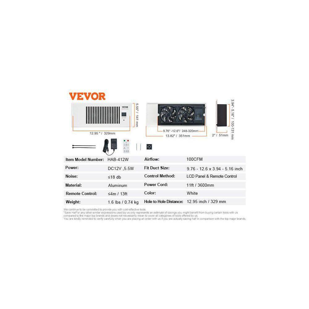  4 Ft.x12ft. Register Booster Fan: Quiet, Remote/Thermostat-Controlled, Adjustable Speed In White