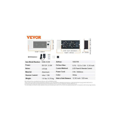  4 Ft.x12ft. Register Booster Fan: Quiet, Remote/Thermostat-Controlled, Adjustable Speed In White