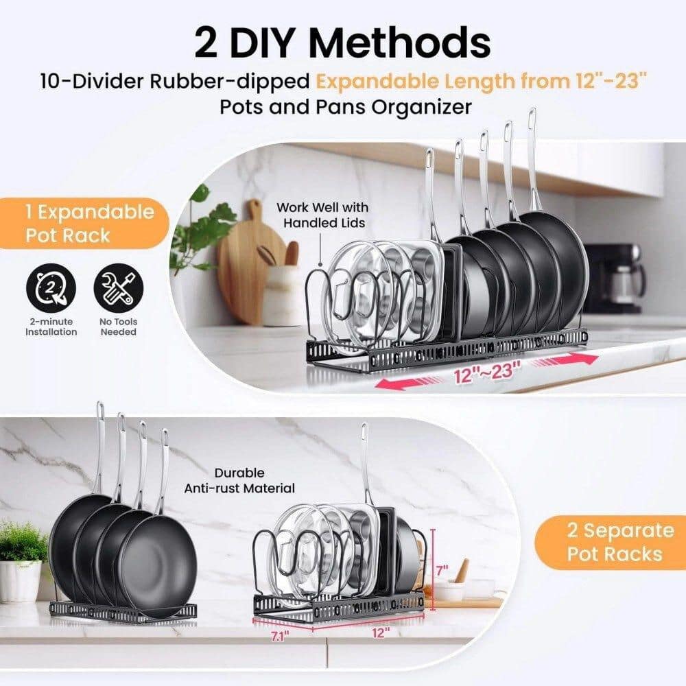  Expandable Pot Lid Organizer, Pots And Pans Lid Rack Drawer Organizer, Adjustable Pot Lid Holders For Cabinet, Clearance