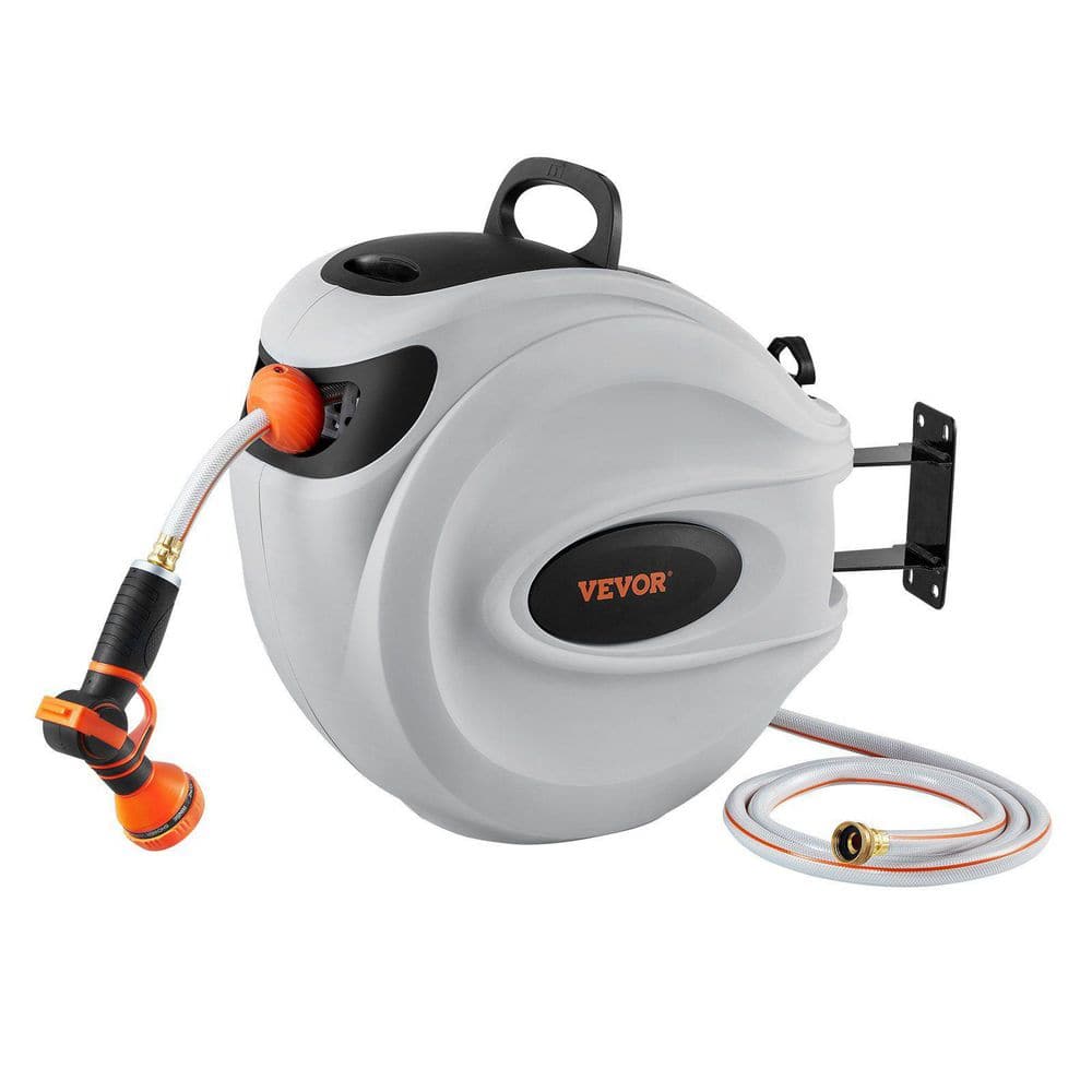  100 Ft. X 1/2 In. Retractable Hose Reel-180° Swivel, Wall-Mounted, With 9-Pattern Nozzle And Auto Rewind