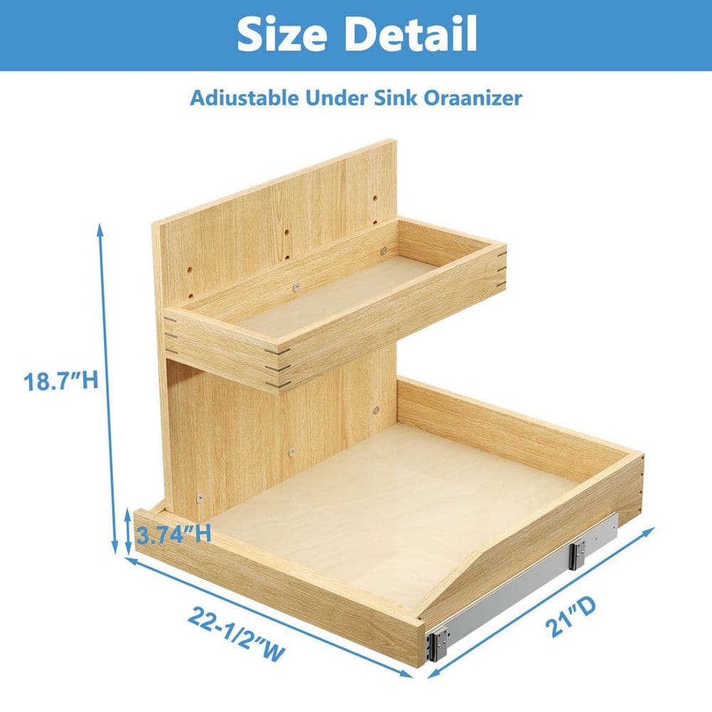  22.5"x21" 2-Tier Soft-Close Left Pull-Out Organizer With U-Bracket: Kitchen & Bathroom Under-Sink Storage
