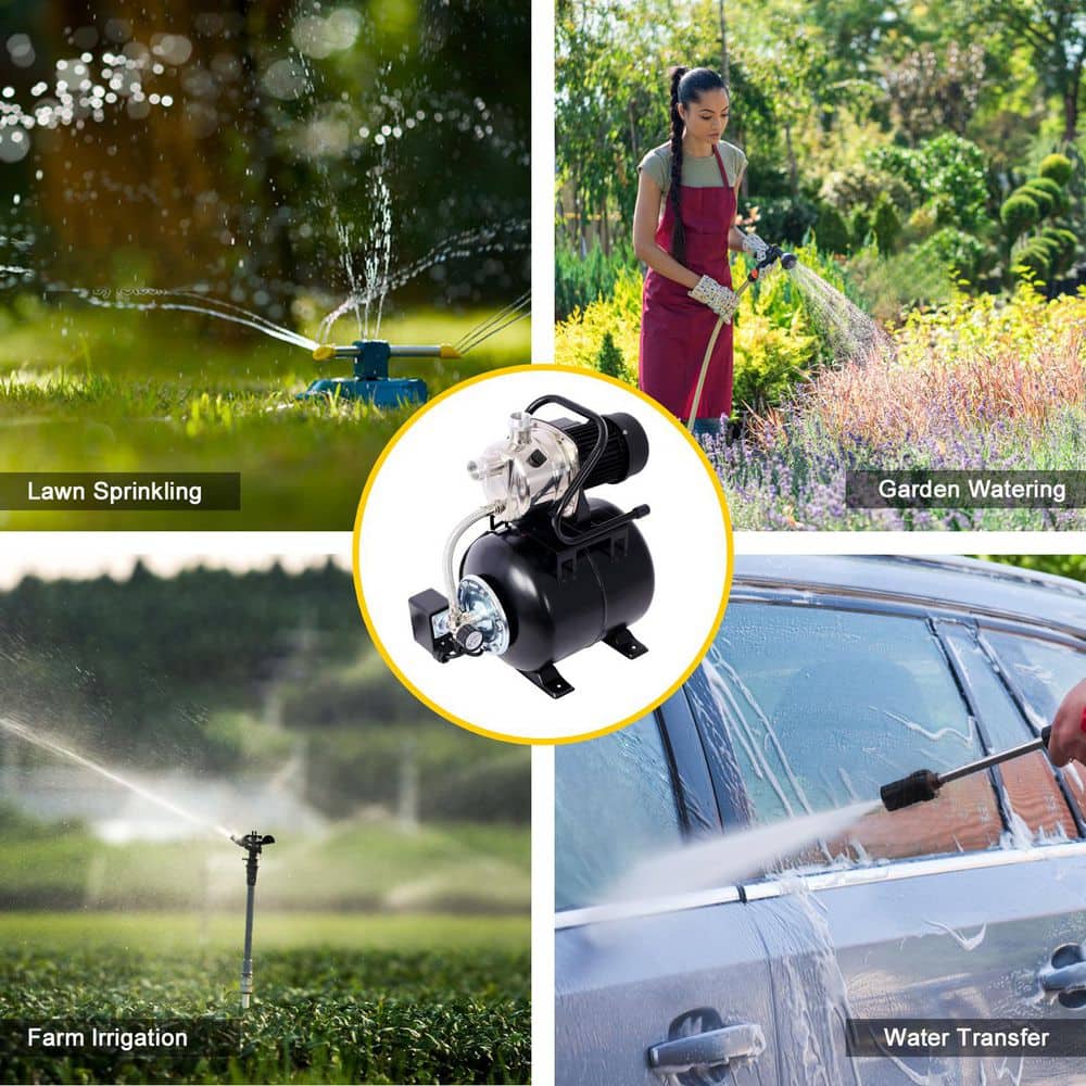  1.6 HP Stainless Steel Shallow Well Pump With Pressure Tank-Garden/Irrigation And Automatic Water Booster