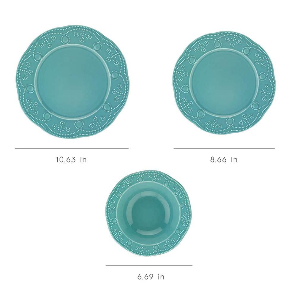  12-Pieces Porcelain Dinnerware Set In Turquoise