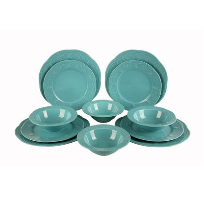  12-Pieces Porcelain Dinnerware Set In Turquoise
