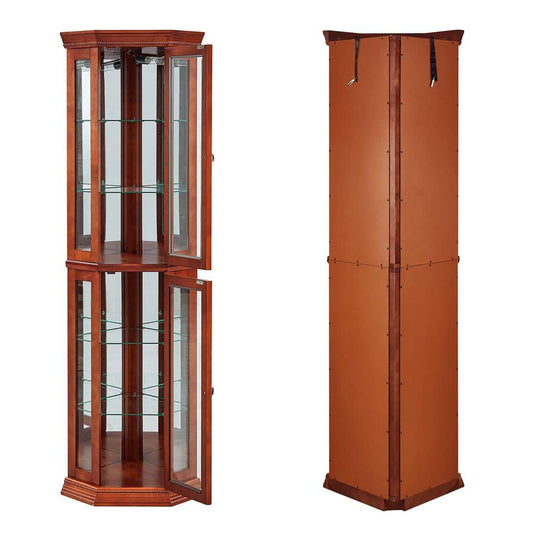  16 In. W X 21.50 In. D X 69.75 In. H Walnut MDF Freestanding Linen Cabinet With Lights And Glass Shelve In Walnut