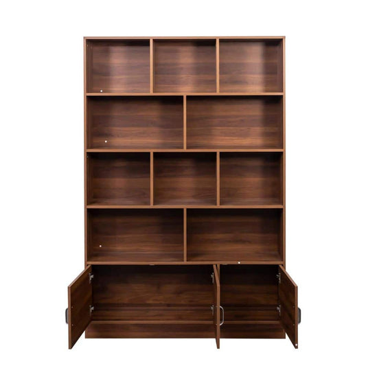  9.45 In. W X 47.24 In. D X 70.87 In. H Walnut Wood Freestanding Linen Cabinet With 10-Cubes And 3-Doors In Brown