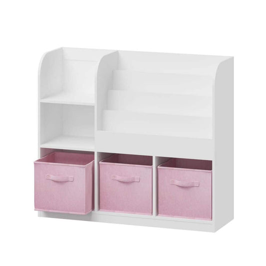  11.81 In. W X 36.22 In. D X 31.50 In. H MultiColored MDF Freestanding Linen Cabinet With 3-Fabric Drawers In White/Pink
