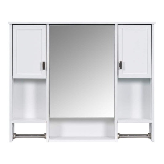  6.70 In. W X 35.00 In. D X 28.70 In. H Bathroom Storage Wall Cabinet With Mirror Towels Bar In White