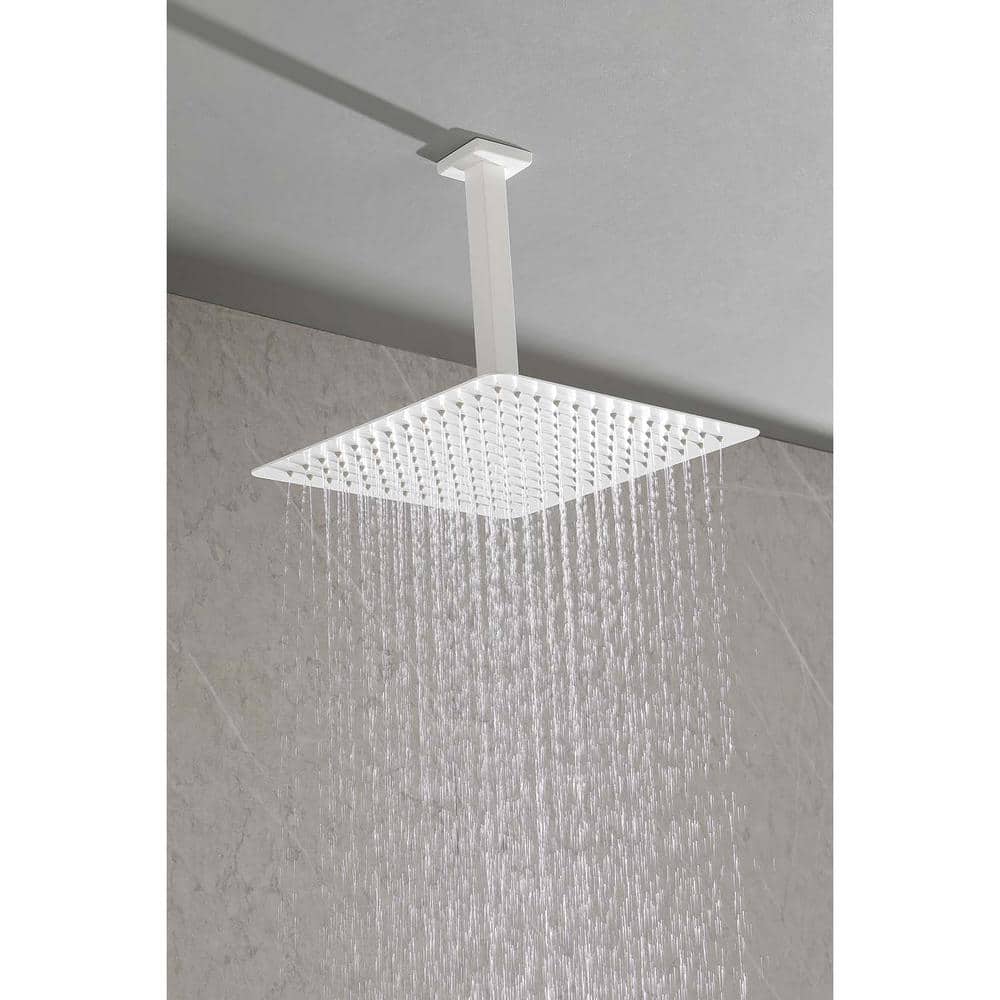  1-Spray 16 In. Dual Shower Head System Ceiling Mounted Shower 2.5 GPM In White