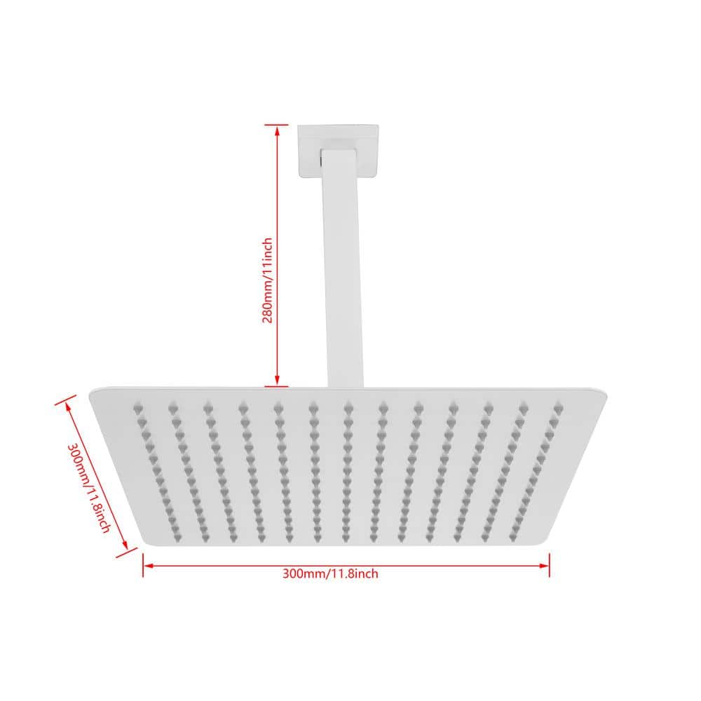  1-Spray Patterns 1.8 GPM 11.8 In. Ceiling Mount Fixed Shower Head In White