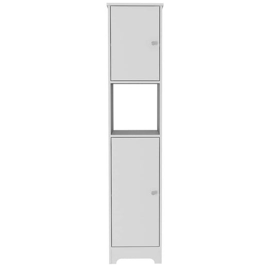  16 In. W X 14.30 In. D X 67.80 In. H White Particle Board Freestanding Linen Cabinet With Double Doors In White
