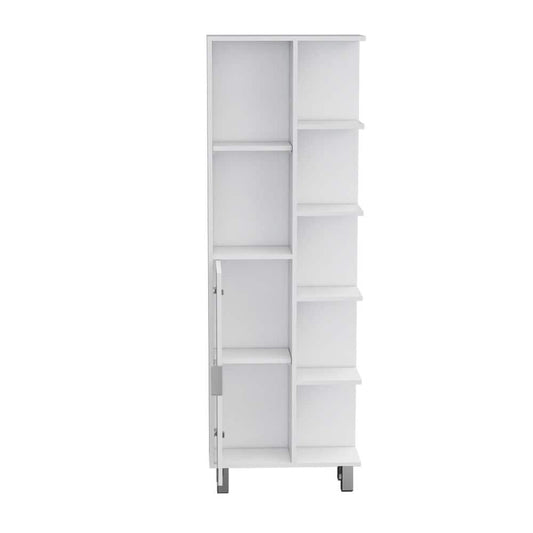  20.94 In. W X 8.27 In. D X 62.99 In. H White Pine Freestanding Linen Cabinet With 7-Shelves And Drawer In White