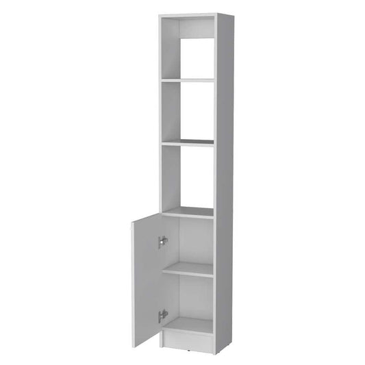  13.03 In. W X 10.43 In. D X 70.87 In. H White Wood Freestanding Linen Cabinet W/3-Open Shelves And Door In White