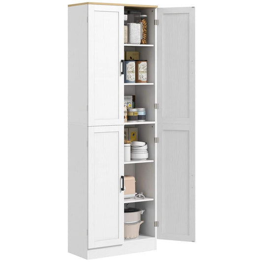  11.80 In. W X 23.50 In. D X 67.30 In. H White Particle Board Freestanding Linen Cabinet With 4-Door And Shelves In White