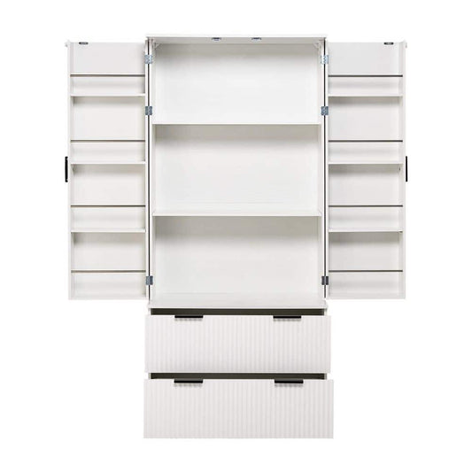  15.75 In. W X 31.49 In. D X 71.65 In. H White MDF Freestanding Linen Cabinet With 2-Drawers And 8-Door In White