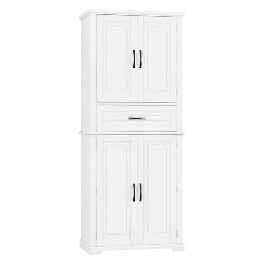  30.00 In. W X 15.70 In. D X 72.20 In. H In White Bathroom Storage Linen Cabinet With Doors, Drawer And Adjustable Shelf