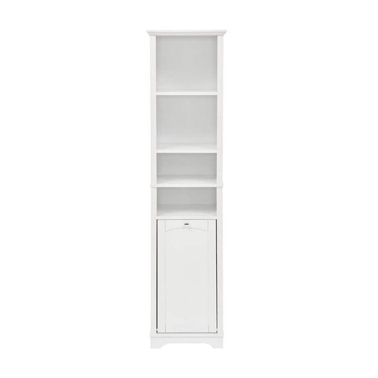  13.75 In. W X 15.75 In. D X 63.75 In. H White Linen Cabinet With 4 Adjustable Shelves & Laundry Hamper