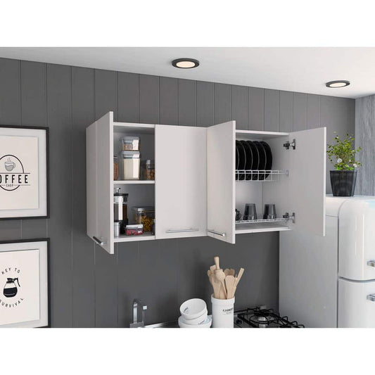  120 Wall Cabinet, 4-Doors, 2-Cabinets, 2-Shelves-White