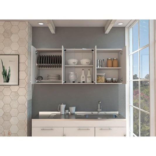  Superior 150-Wall Cabinet With Glass, Four Interior Shelves, Two Double Door-White