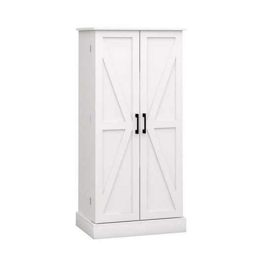  50 In. LED-Lit Freestanding Kitchen Pantry Cabinet: 2-Door Sideboard With Racks And 2-Adjustable Shelves In White