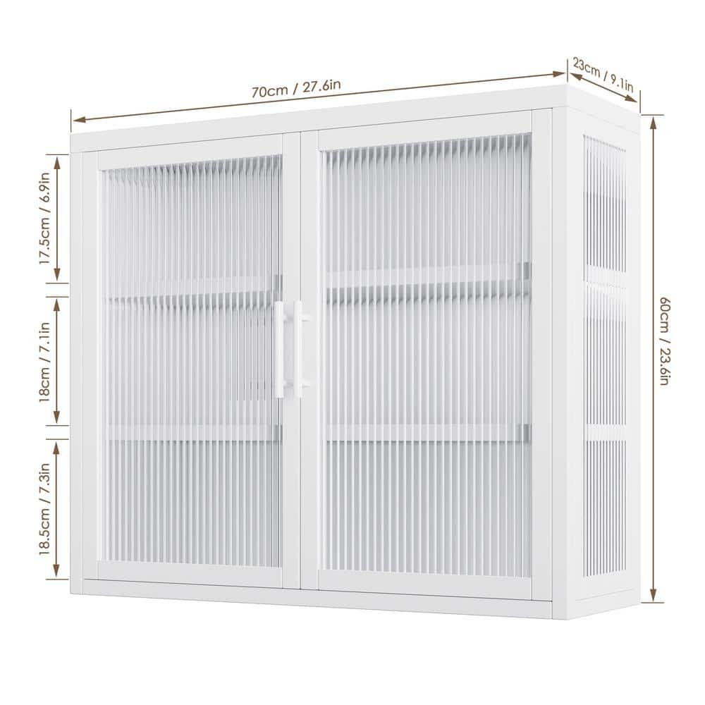  Retro Haze Double-Glass Door Cabinet With Removable Shelves-Versatile White Storage Solution