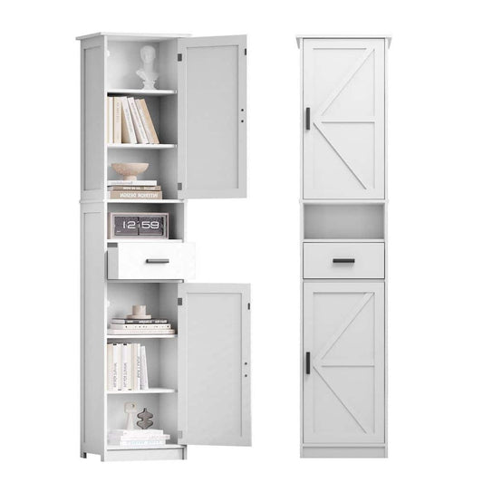  69 In.H Tall Bathroom Storage Cabinet With 2-Barn Doors And1-Drawer, Adjustable Shelves,Floor Cabinet In White