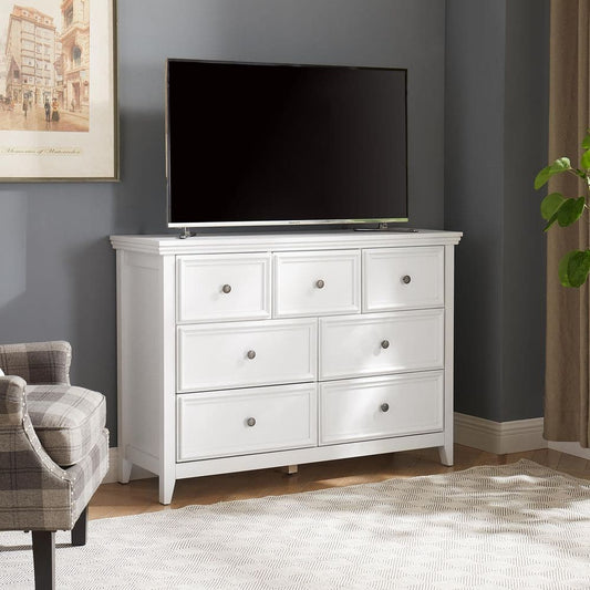  Modern 7-Drawer Dresser: Ideal For Living Room Storage With A Farmhouse Touch In White