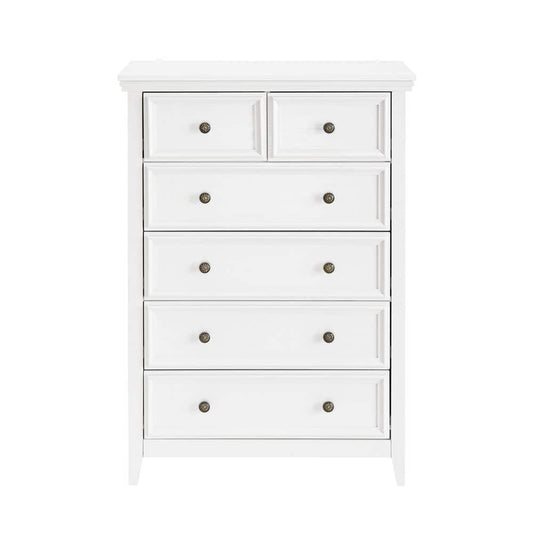 6-Drawer Cabinet In Modern Design: White Clothes Storage For Living Room With Farmhouse Aesthetic