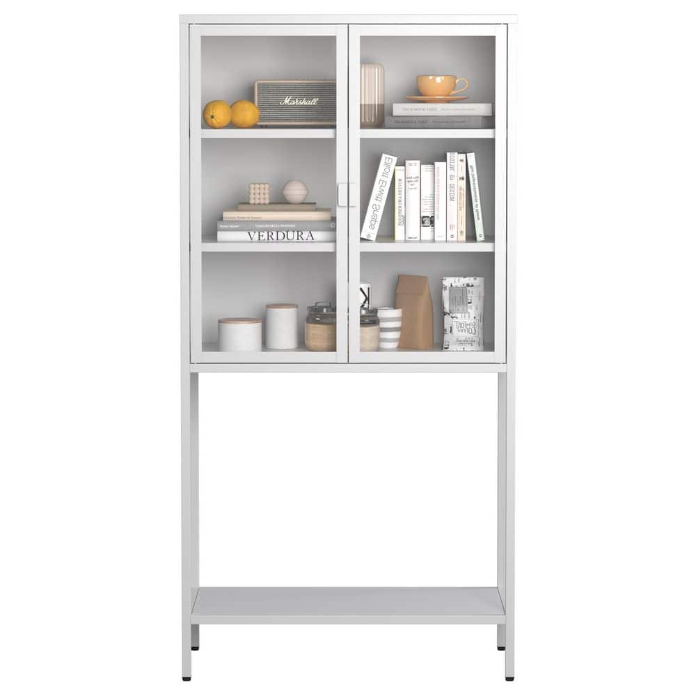  59 In. H Heavy-Duty Metal Storage Cabinet: Ideal For Home Office, Living Room And Pantry In White