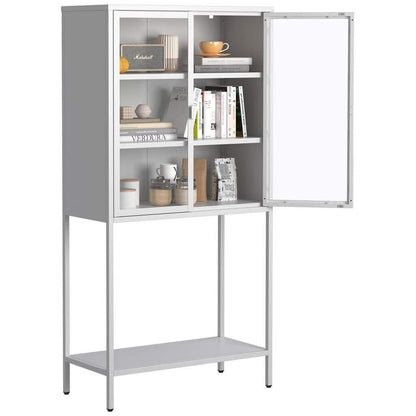  59 In. H Heavy-Duty Metal Storage Cabinet: Ideal For Home Office, Living Room And Pantry In White