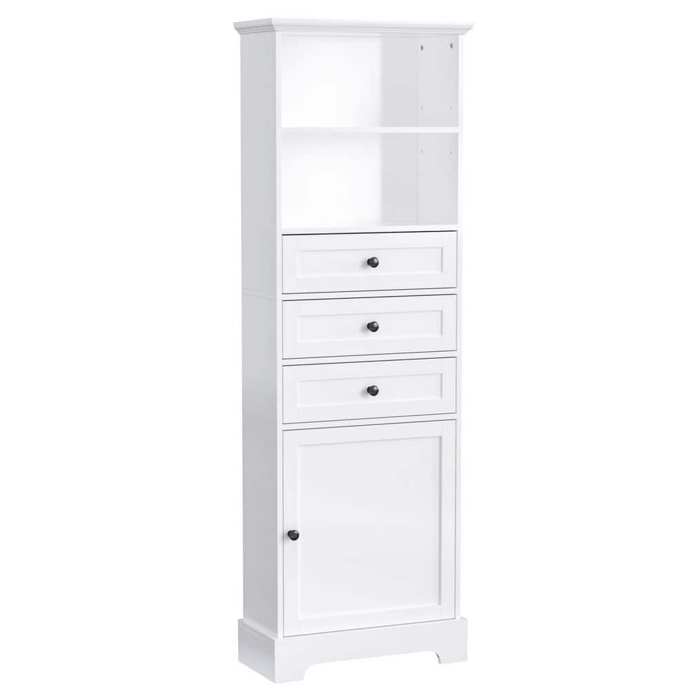  Tall Storage Cabinet With 3-Drawers And Adjustable Shelves In White