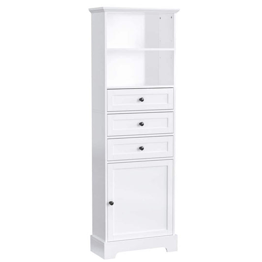  Tall Storage Cabinet With 3-Drawers And Adjustable Shelves In White