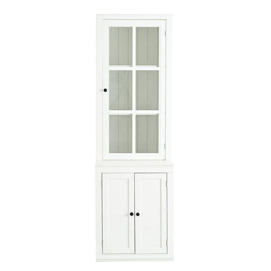  75.25 In. Tall White Freestanding Pantry Cabinet: Glass Door And Lattice Window
