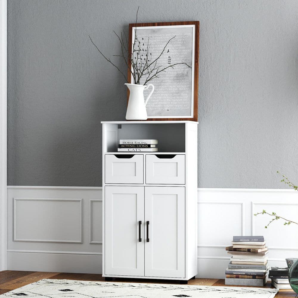  Farmhouse Storage Cabinet – Double Doors And Adjustable Shelves InWhite