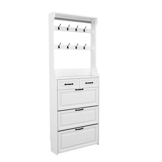  Shoe Cabinet With 3-Doors 2-Drawers With Hanger,Large Space For Storage In White